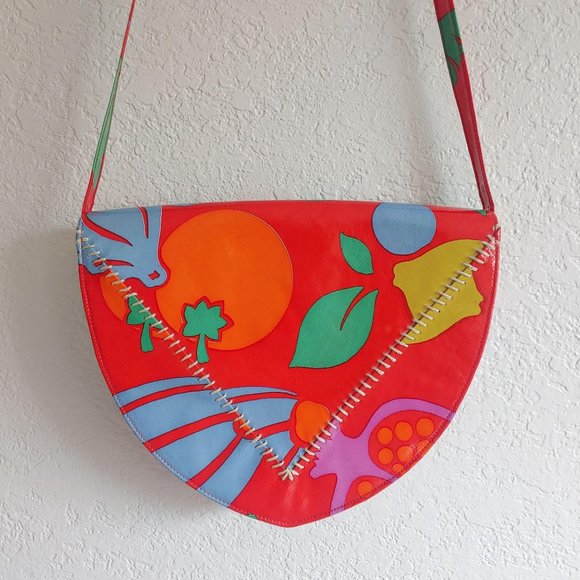 Vintage Charles Jourdan Red Envelope Fruit Crossbody Purse Bag Vinyl Tutti - Picture 2 of 7